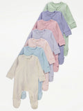 Pastel Ribbed Zip Fasten Sleepsuits 7 Pack