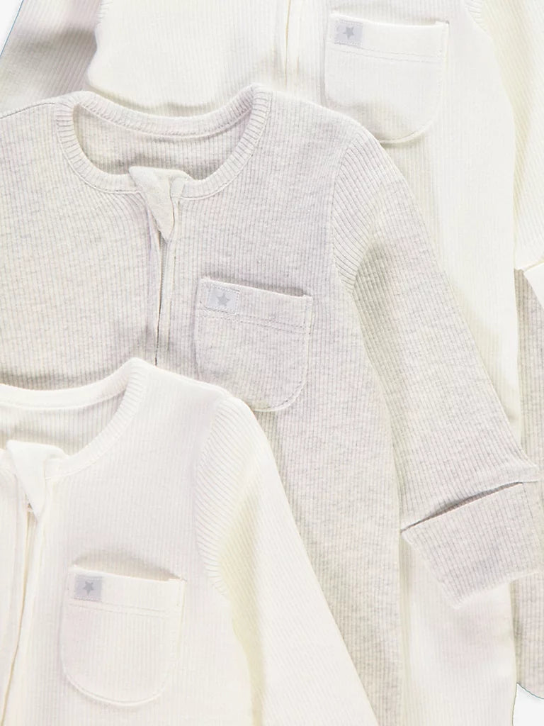 Ribbed Pocket Zip Fasten Sleepsuits 7 Pack