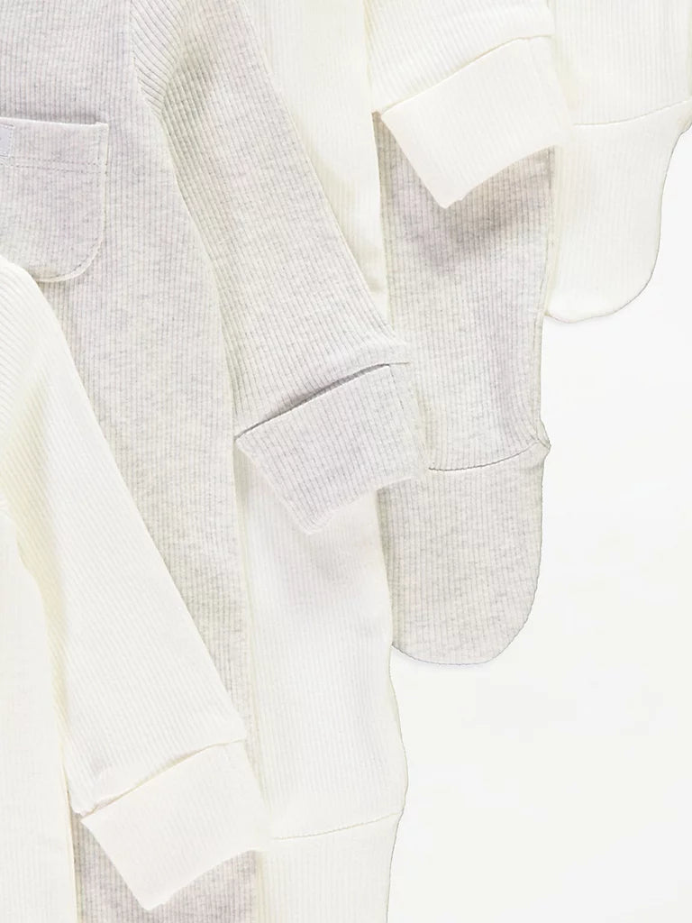 Ribbed Pocket Zip Fasten Sleepsuits 7 Pack