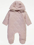 Skafander - Pink Quilted Zip Fasten Pramsuit