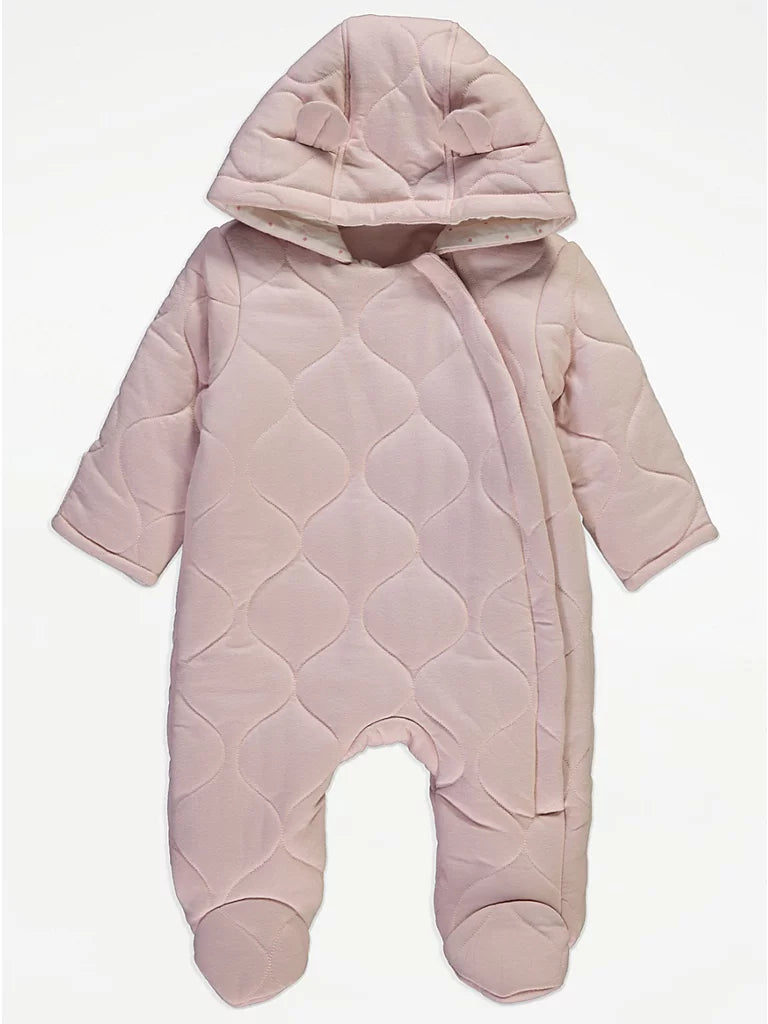 Skafander - Pink Quilted Zip Fasten Pramsuit