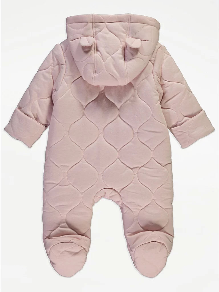 Skafander - Pink Quilted Zip Fasten Pramsuit