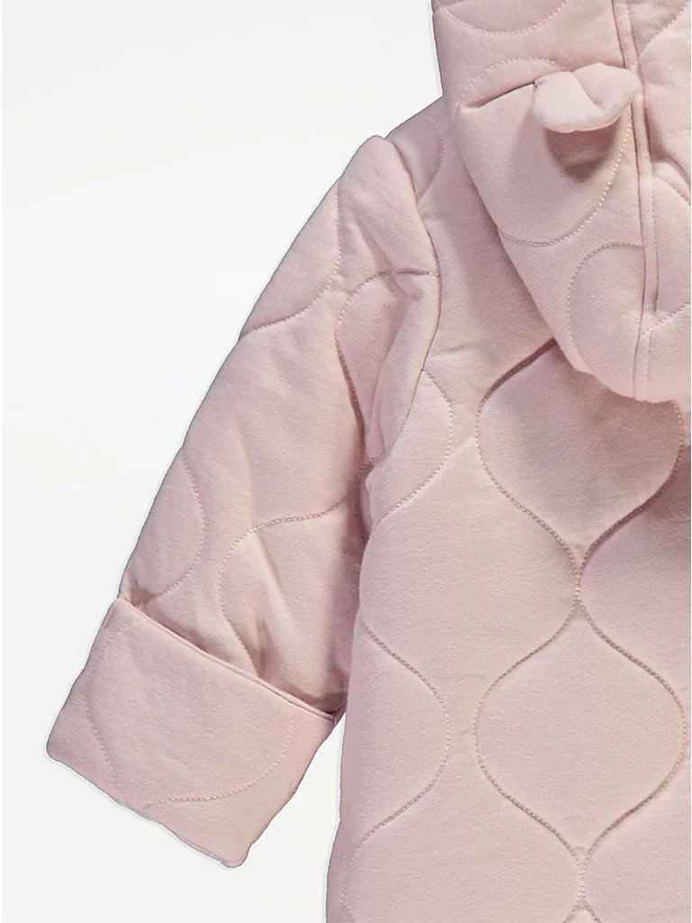 Skafander - Pink Quilted Zip Fasten Pramsuit
