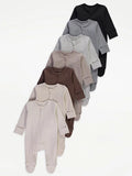 Set od 7 spilhozni - Neutral Ribbed Zip Fasten Sleepsuits