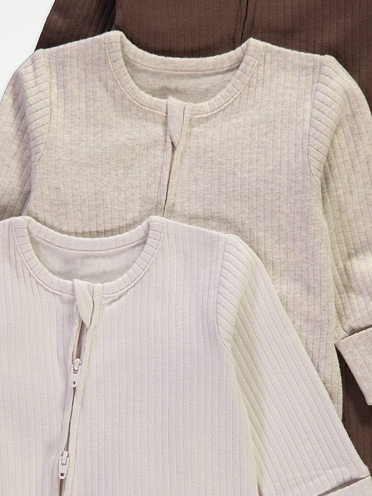 Set od 7 spilhozni - Neutral Ribbed Zip Fasten Sleepsuits