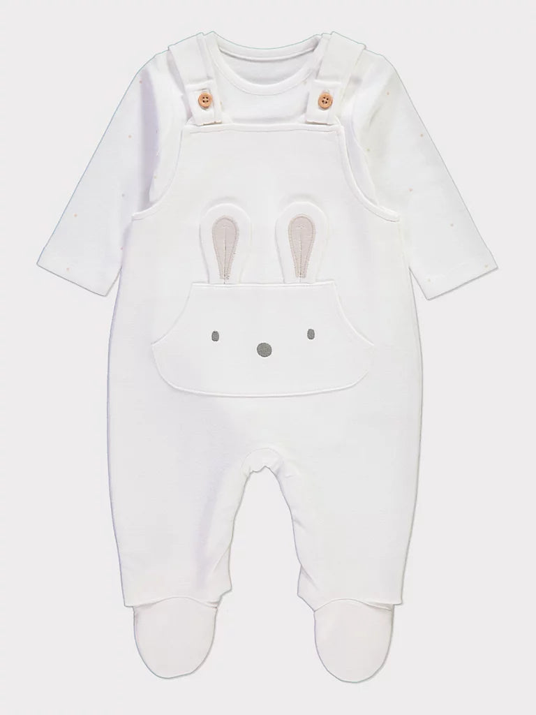 White Bunny Dungarees and Spotty Bodysuit Outfit