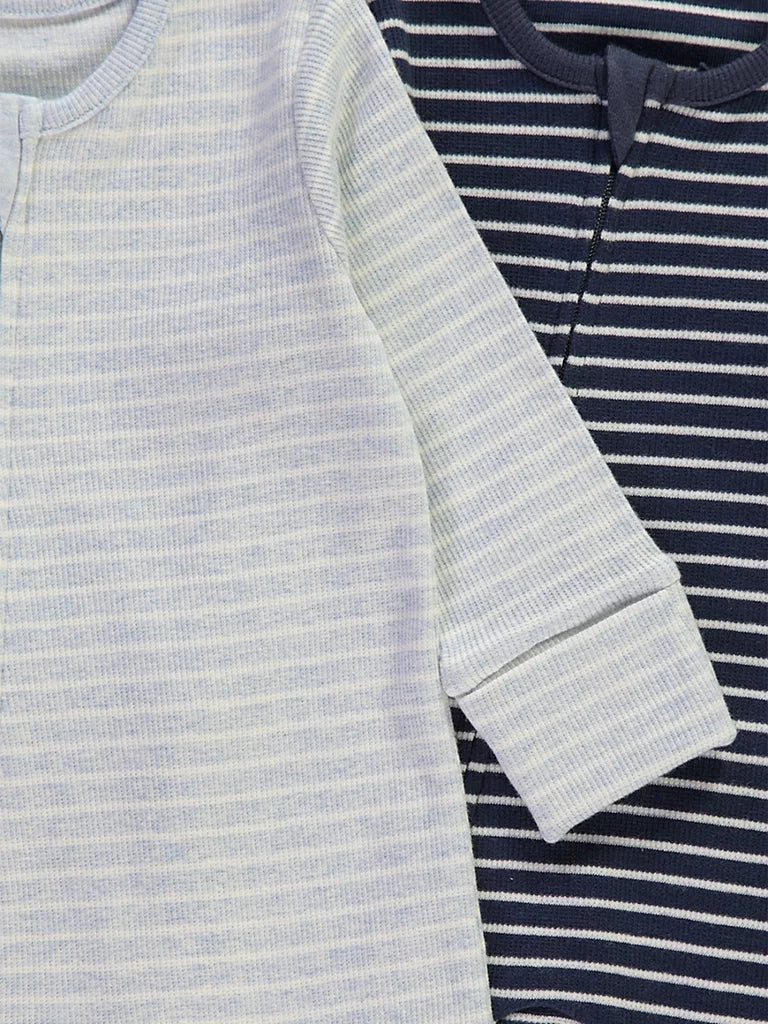 Blue Striped Zip Fasten Ribbed Sleepsuits 4 Pack