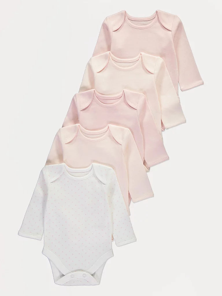 Set od 5 bodija - Pink Long Sleeve Bodysuits 5 Pack