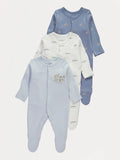 Set od 3 Spilhozne - Blue Safari Long Sleeve Sleepsuits