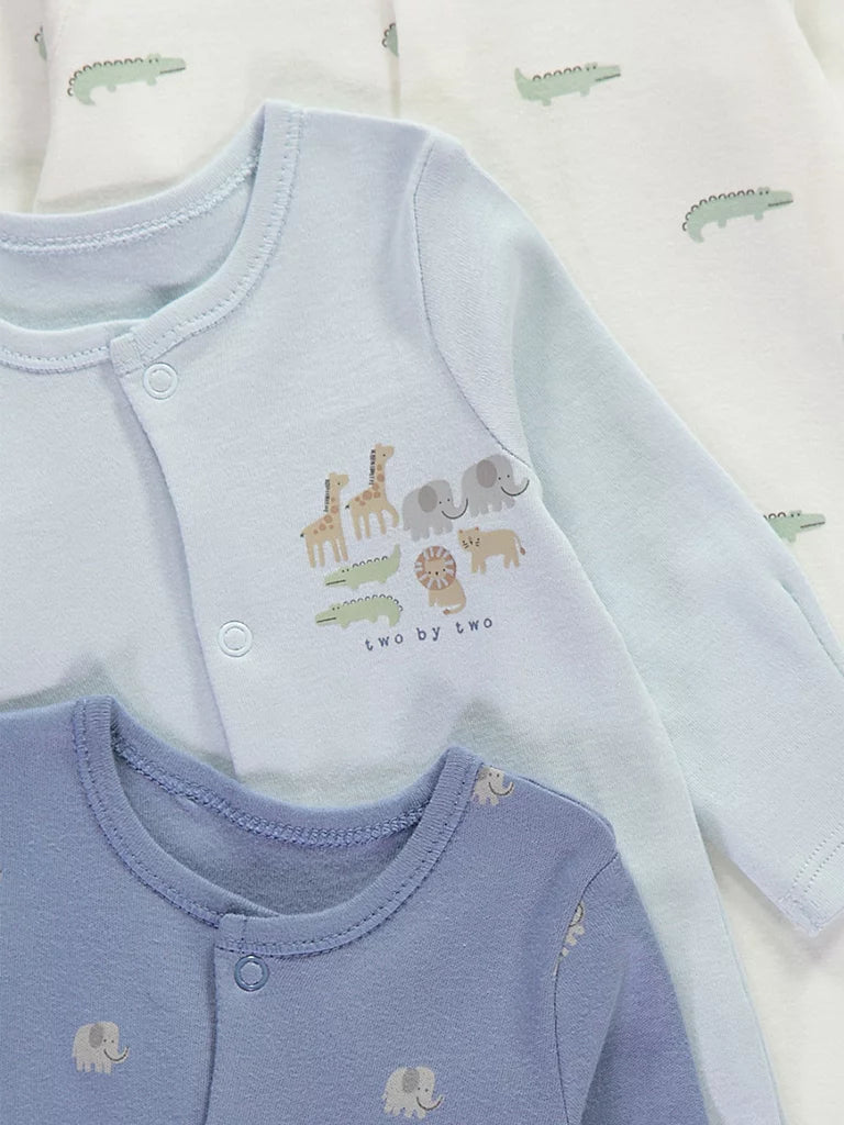 Set od 3 Spilhozne - Blue Safari Long Sleeve Sleepsuits