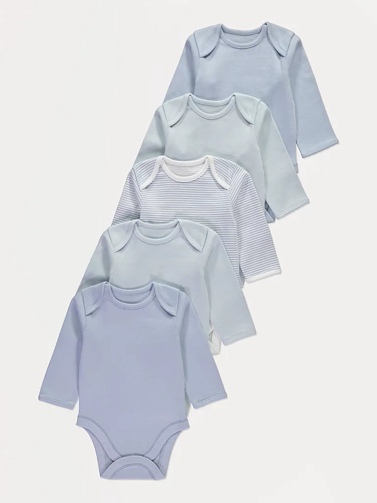 Set od 5 bodija - Blue Long Sleeve Bodysuits 5 Pack