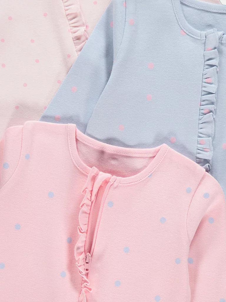 Set od 3 Spilhozne - Polka Dot Ruffle Zip Fasten Sleepsuit 3 Pack