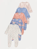 Set od 5 Spilhozne - Floral Zip Fasten Long Sleeve Sleepsuits 5 Pack