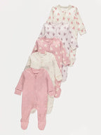 Set od 5 Spilhozne - Pink Heart Print Zip Fasten Sleepsuits 5 Pack