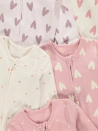 Set od 5 Spilhozne - Pink Heart Print Zip Fasten Sleepsuits 5 Pack