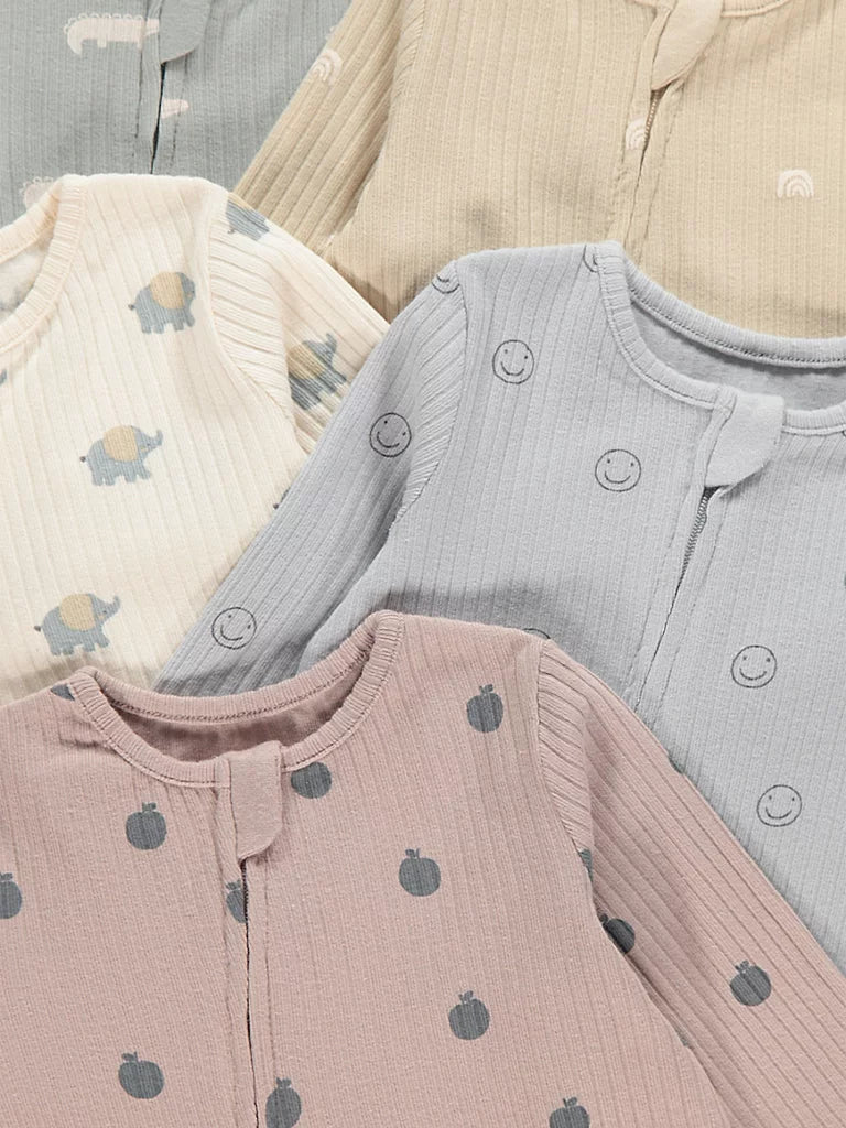 Happy Prints Zip Fasten Sleepsuits 5 Pack