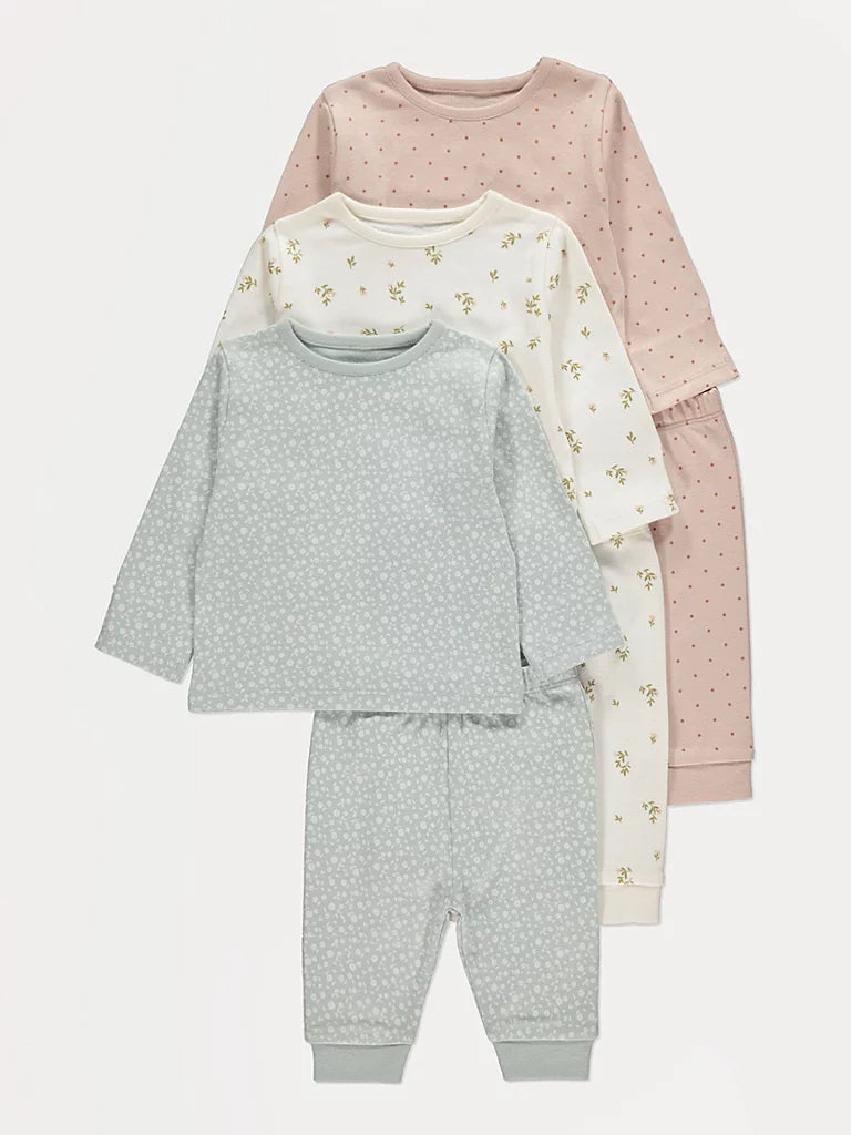Pastel Floral Long Sleeve Pyjamas 3 Pack
