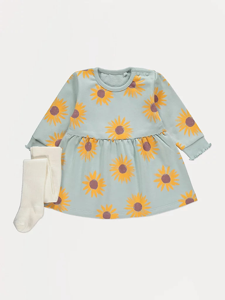 Green Sunflower Sweater Dress and Tights Outfit
