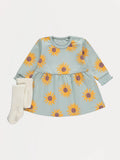 Green Sunflower Sweater Dress and Tights Outfit