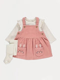 Pink Corduroy Bunny Pinafore Long Sleeve Bodysuits and Tights