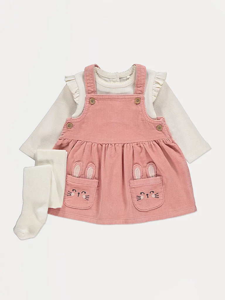 Pink Corduroy Bunny Pinafore Long Sleeve Bodysuits and Tights