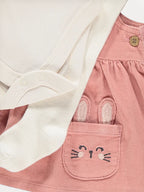 Pink Corduroy Bunny Pinafore Long Sleeve Bodysuits and Tights