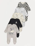Icons Print Zip Fasten Sleepsuits 5 Pack