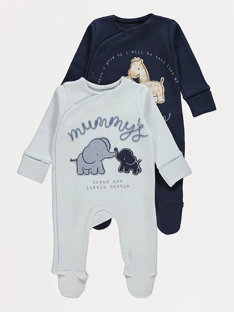 Set od 3 Spilhozne - Blue Mummy Daddy Animal Sleepsuits
