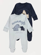 Set od 3 Spilhozne - Blue Mummy Daddy Animal Sleepsuits