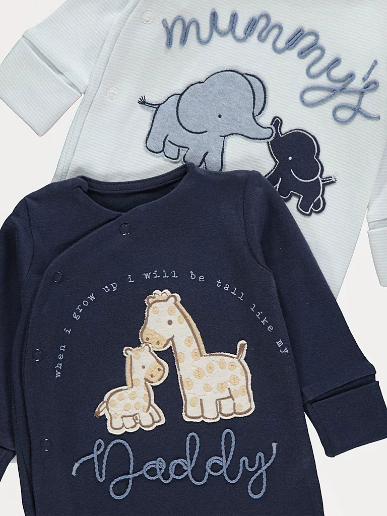 Set od 3 Spilhozne - Blue Mummy Daddy Animal Sleepsuits