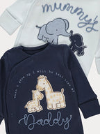 Set od 3 Spilhozne - Blue Mummy Daddy Animal Sleepsuits