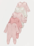 Set od 5 Spilhozne - Pink Patterned Zip Fasten Sleepsuits 5 Pack
