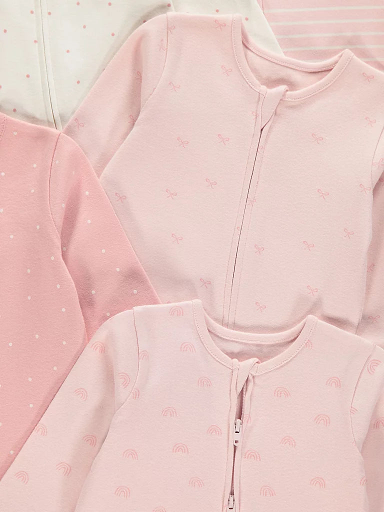 Set od 5 Spilhozne - Pink Patterned Zip Fasten Sleepsuits 5 Pack
