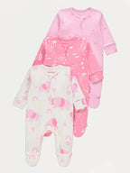Set od 3 Spilhozne - Pink Elephant Zip Fasten Sleepsuits 3 Pack