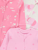 Set od 3 Spilhozne - Pink Elephant Zip Fasten Sleepsuits 3 Pack