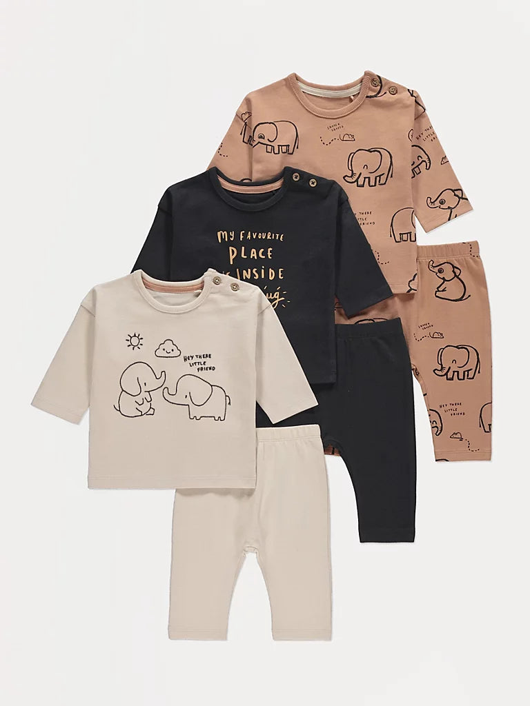 Neutral Elephant T-Shirts and Leggings Outfit 3 Pack