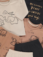 Neutral Elephant T-Shirts and Leggings Outfit 3 Pack