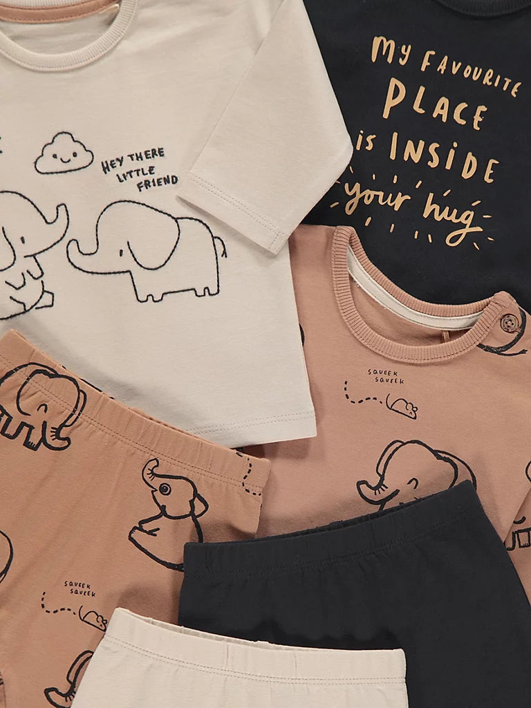 Neutral Elephant T-Shirts and Leggings Outfit 3 Pack