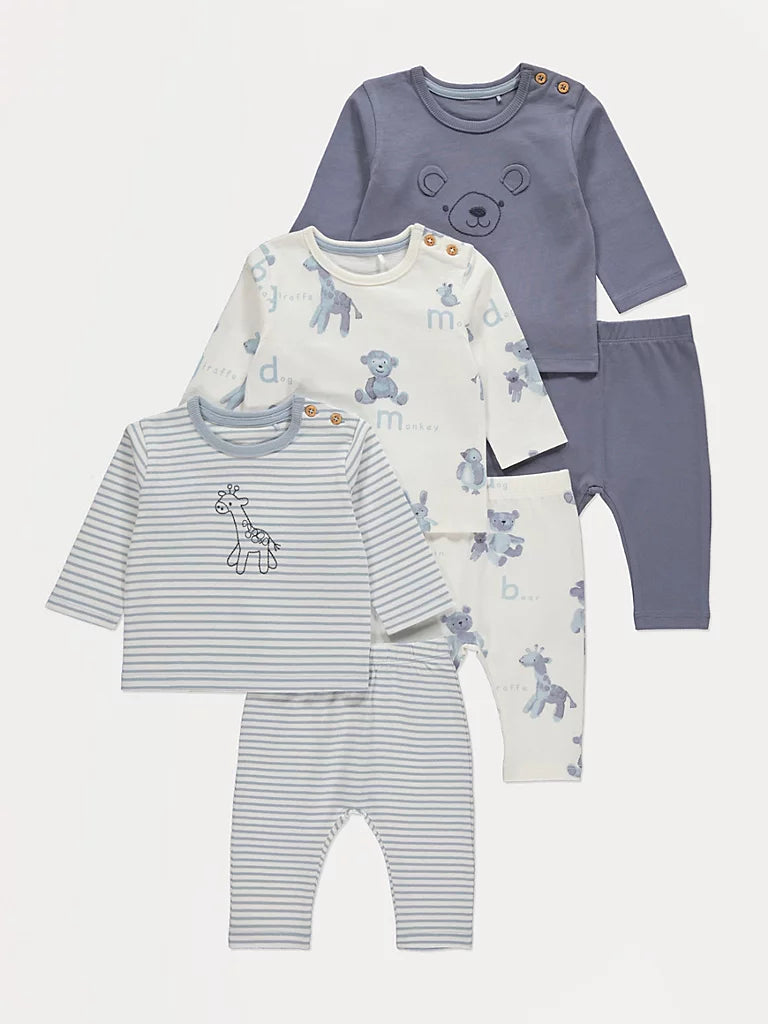 Blue Giraffe Bear Long Sleeve Top and Leggings 3 Pack