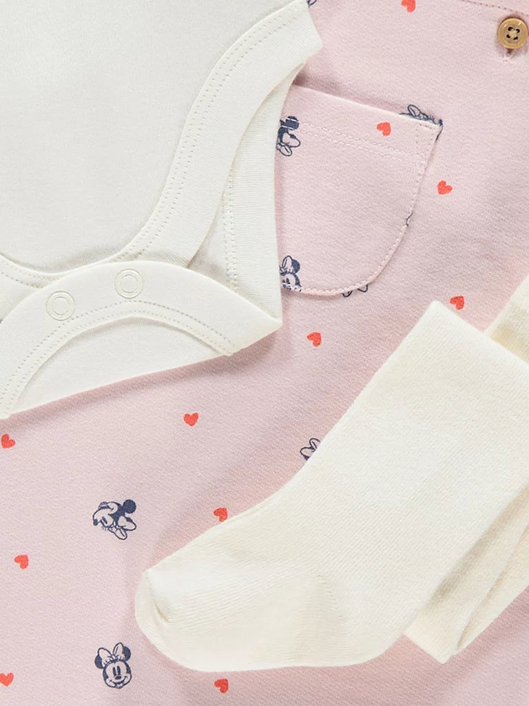 Disney Minnie Mouse Pinafore Bodysuit and Tights Outfit