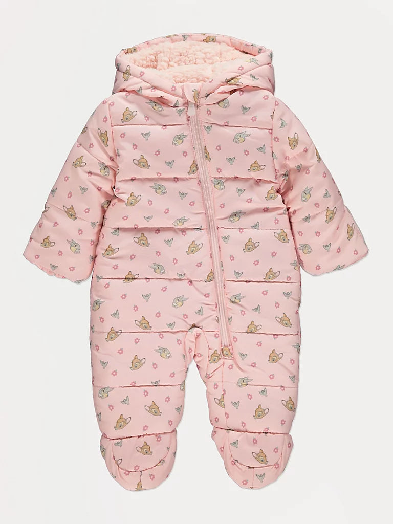 Skafander - Disney Bambi Pink Padded Fleece Lined Snowsuit