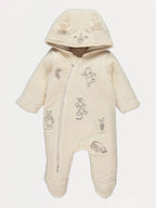 Skafander - Winnie the Pooh Cream Corduroy Hooded Pramsuit