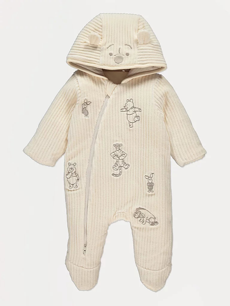 Skafander - Winnie the Pooh Cream Corduroy Hooded Pramsuit