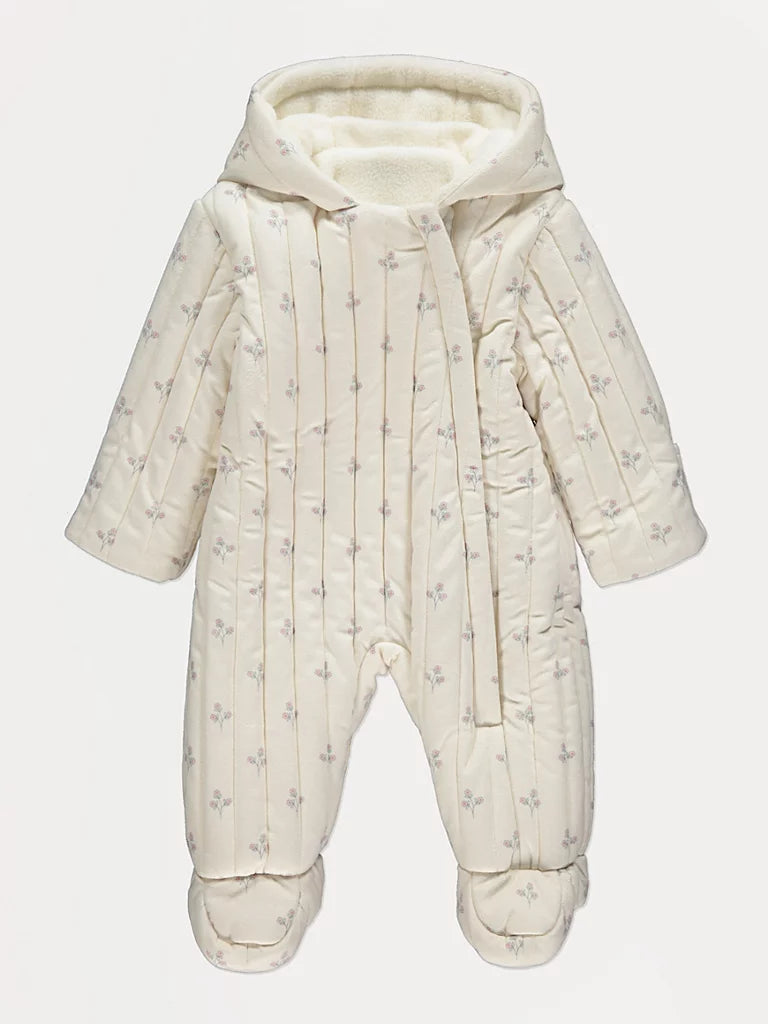 Skafander - Neutral Ditsy Floral Thick Ribbed Pramsuit