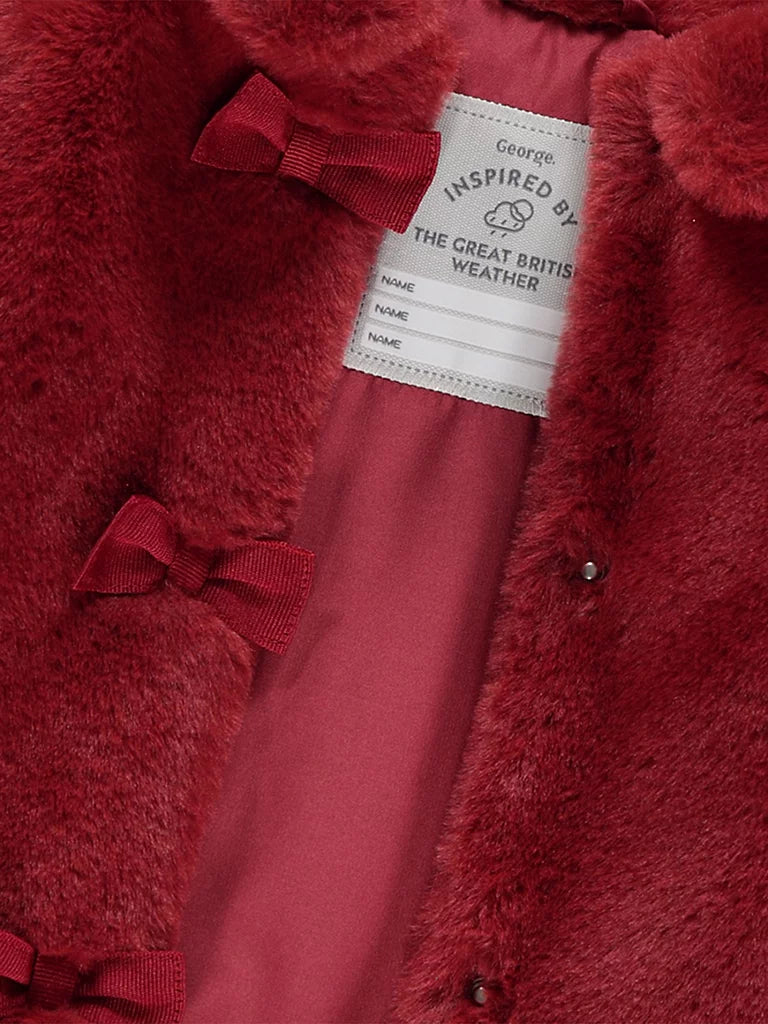 Jakna - Red Faux Fur Bow Jacket