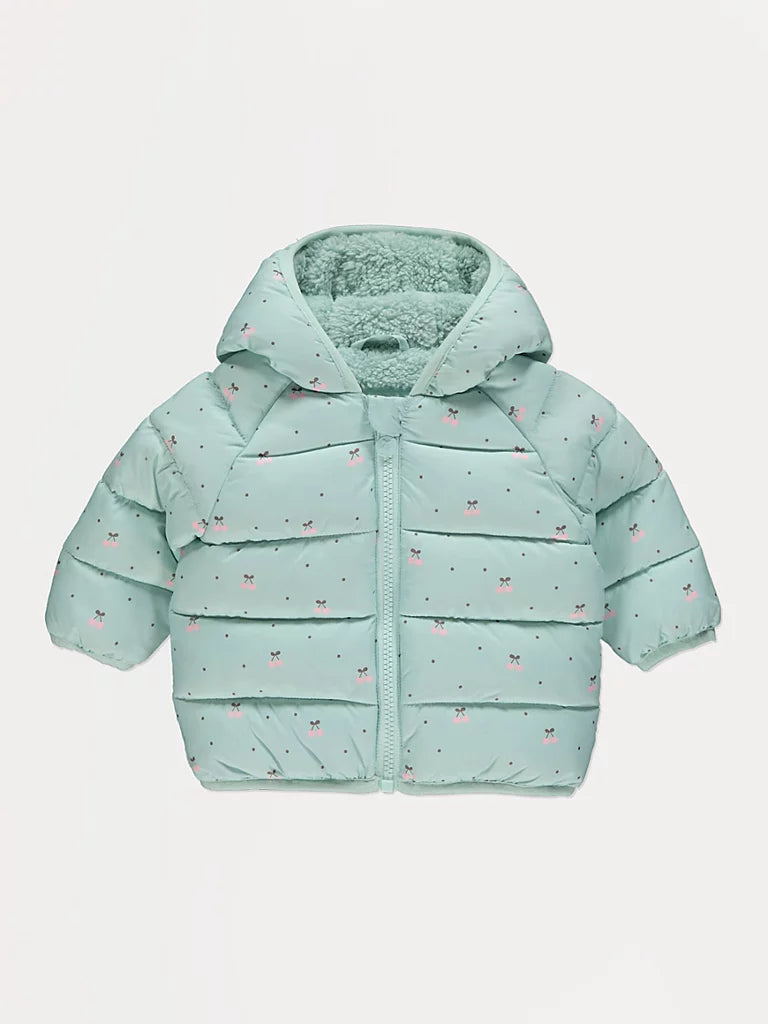Mint Cherry Padded Hooded Coat