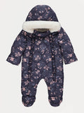 Skafander - Navy Floral Faux Fur Trim Hooded Snowsuit