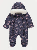 Skafander - Navy Floral Faux Fur Trim Hooded Snowsuit