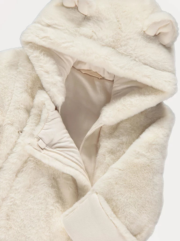 Skafander - Cream Hooded Faux Fur Snowsuit