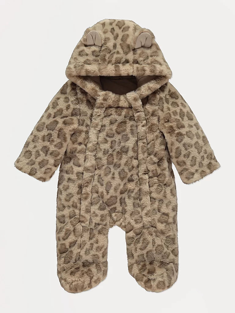 Skafander - Animal Print Faux Fur Hooded Snowsuit